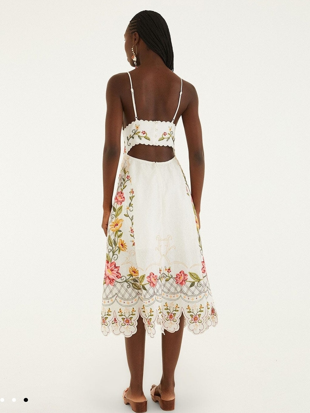 White Floral Embroidered V-Neck Midi Dress - Picture 3 of 6